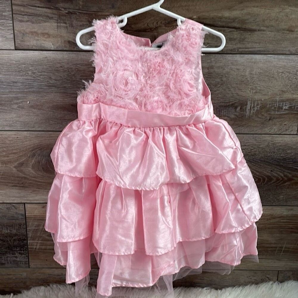 MUDPIE Girls Rosette Pink Chiffon Tiered Layered Sleeveless Fancy Dress Size 4T
